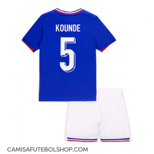 Camisa de time de futebol França Jules Kounde #5 Replicas 1º Equipamento Infantil Europeu 2024 Manga Curta (+ Calças curtas)